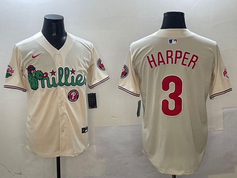 Men Philadelphia Phillies #3 Harper Cream Three generations Joint Name Game 2025 Nike MLB Jersey style 6